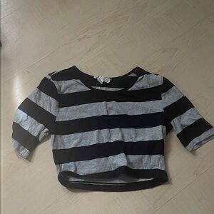 Forever 21 Black and Gray Striped Short Sleeve Tee crop top